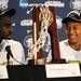 Michigan junior Tim Hardaway Jr. answers a question as sophomore Trey Burke smiles during a press conference after Michigan beat Florida to win the NCAA South Regional Championship and advancing to the Final Four at Cowboys Stadium on Sunday, March 31, 2013. Melanie Maxwell I AnnArbor.com